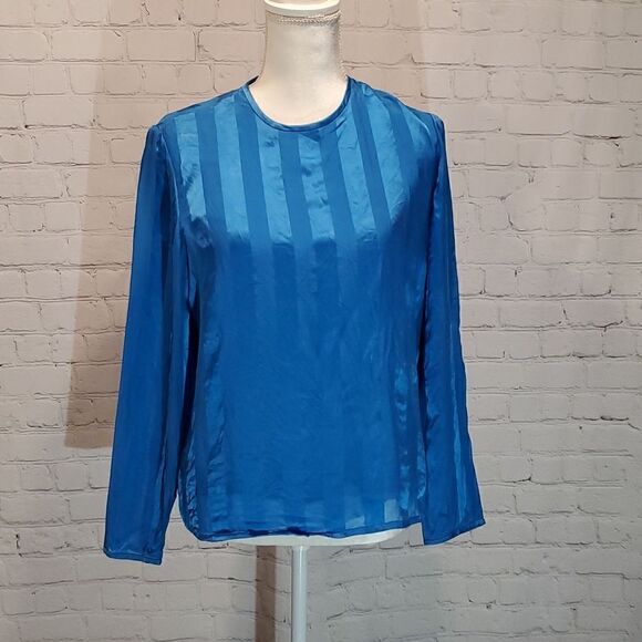 Anne Crimmins for UMI Collection blue silk long sleeve blouse - Picture 1 of 7